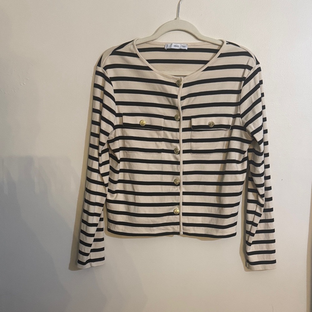 Mango Black and Cream Striped Top